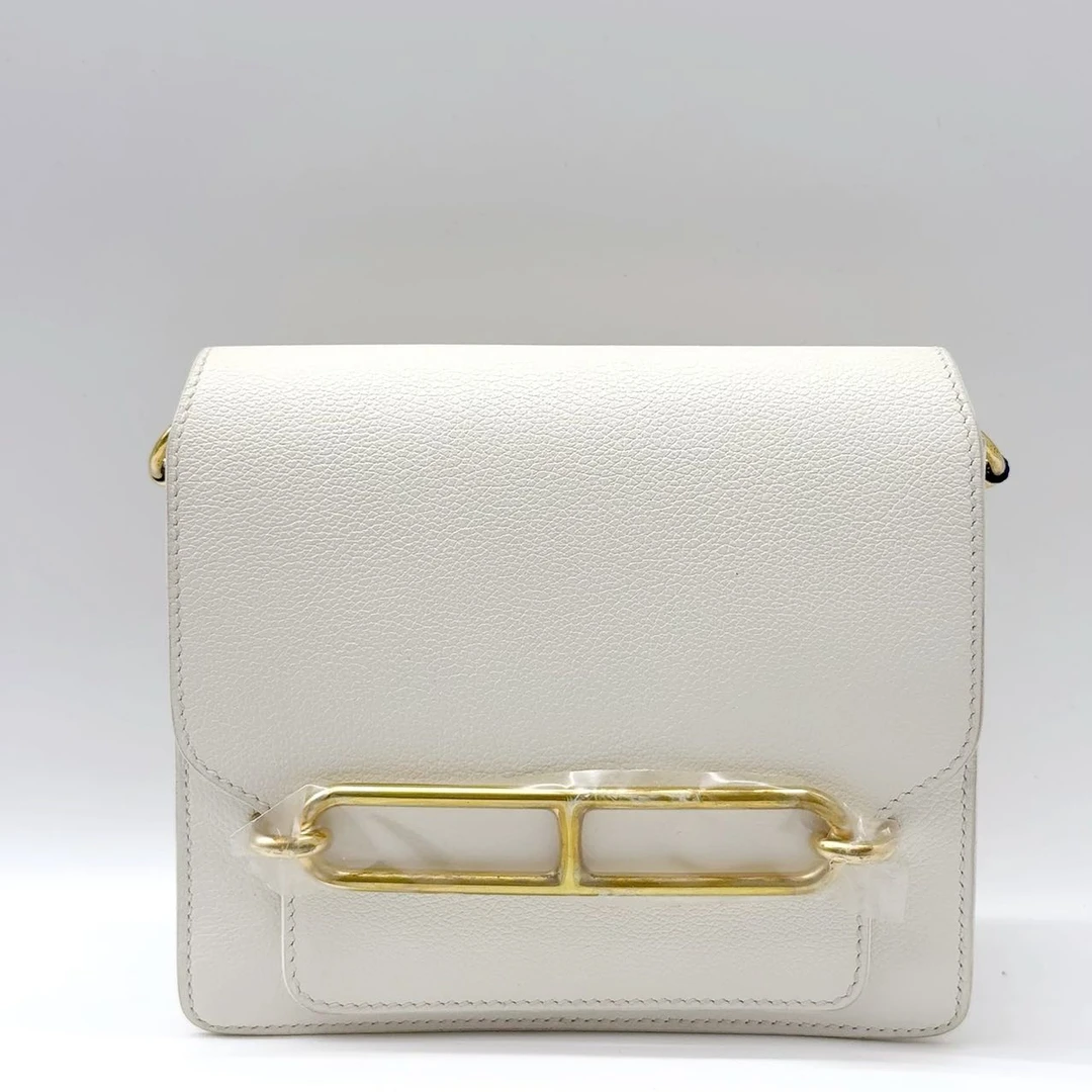 99新 Hermes/爱马仕 roulis19 单肩包纯白 金扣 evercolor  Z刻