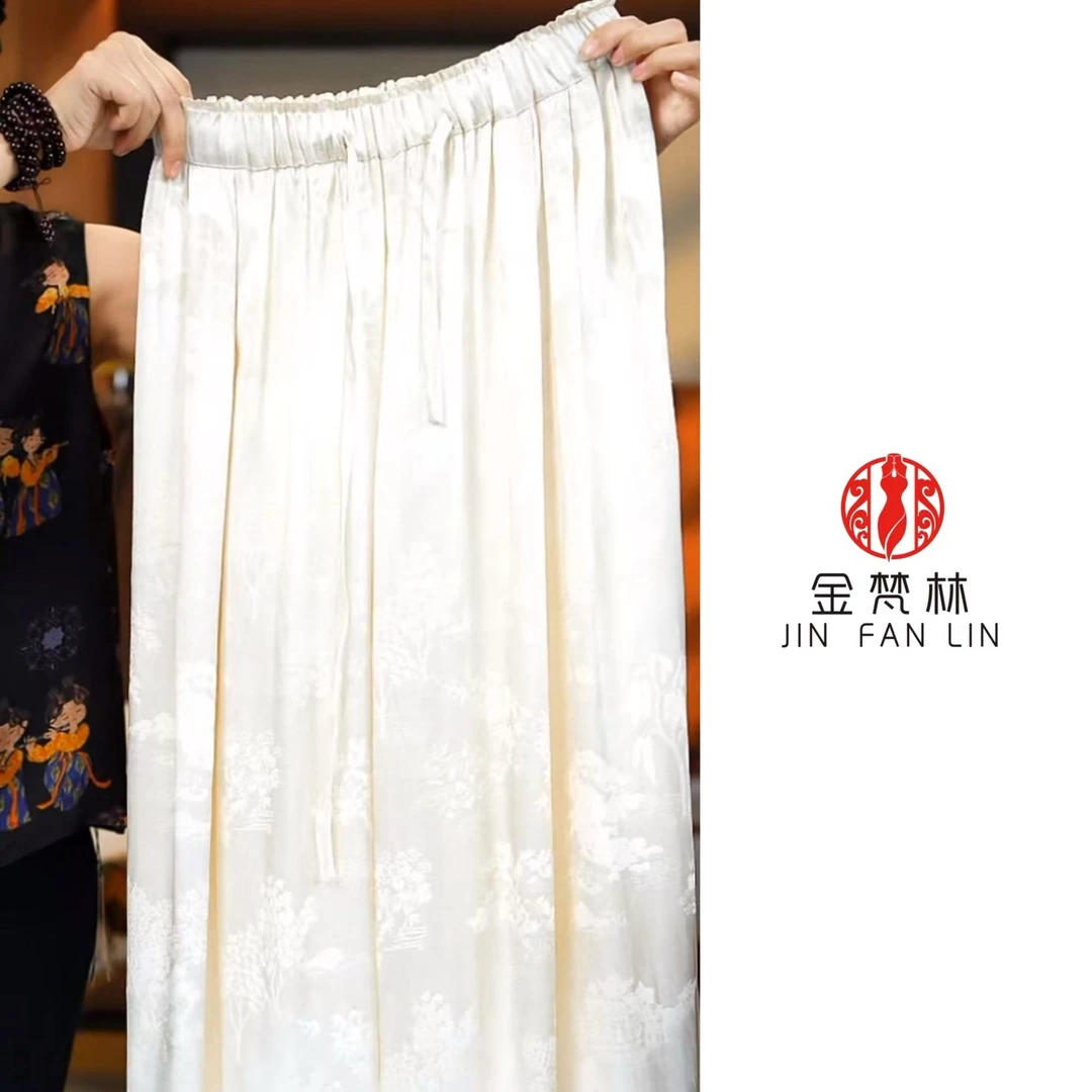 【湖心亭】宽版重磅花萝提花新中式中国风复古中年休闲阔腿裤洋气