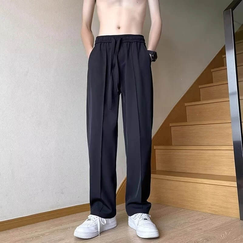 2025夏季薄款坠感阔腿拖地长裤新款宽松休闲裤男韩版潮流百搭裤子