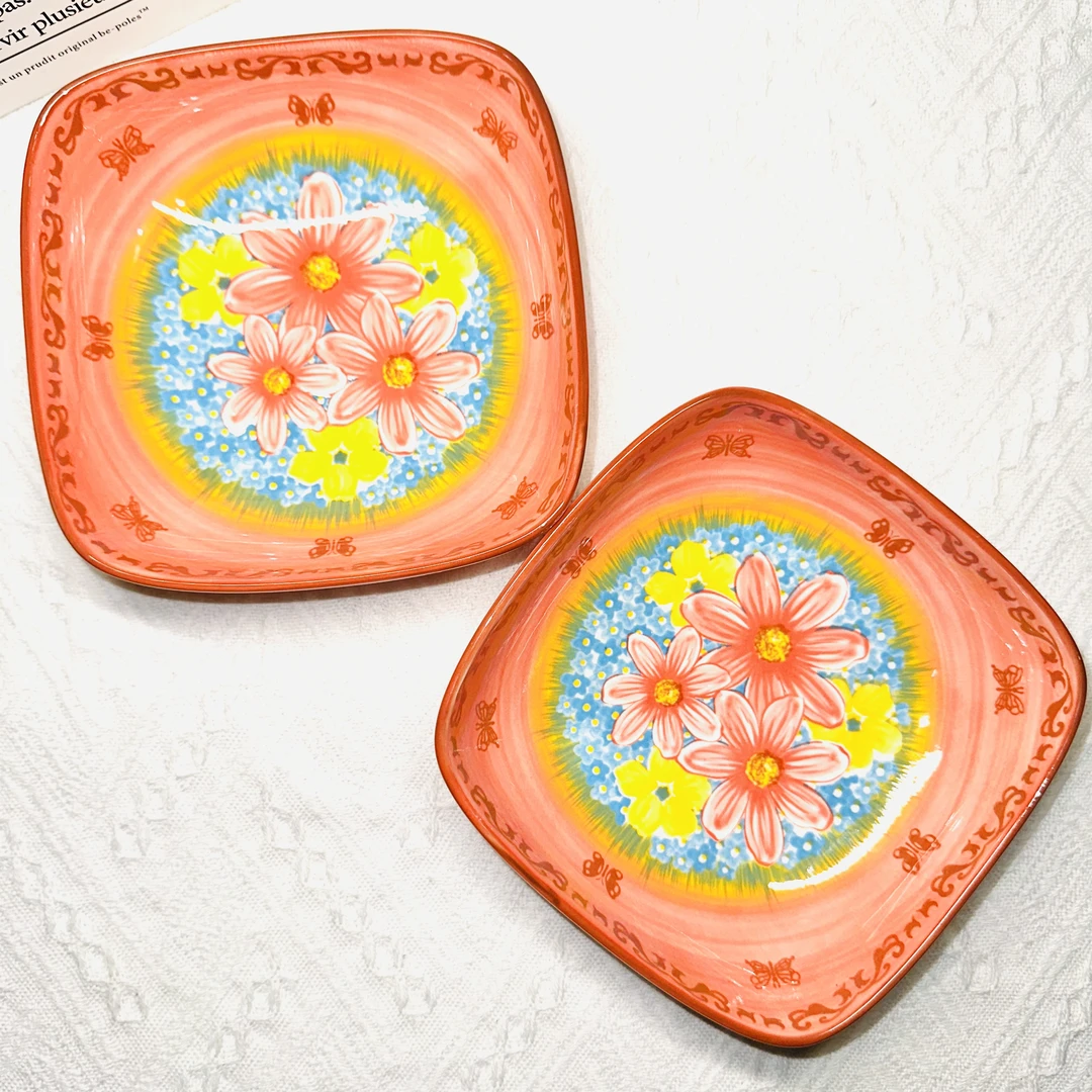 【2个】新款手绘樱花雪月陶瓷四方碗大容量加厚家用喝汤高颜值餐具