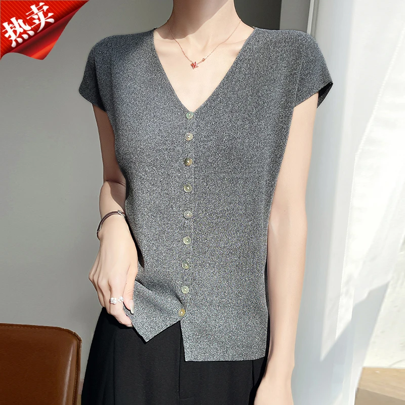 2025新款设计感飞飞袖针织开衫V领上衣小衫修身背心薄款夏