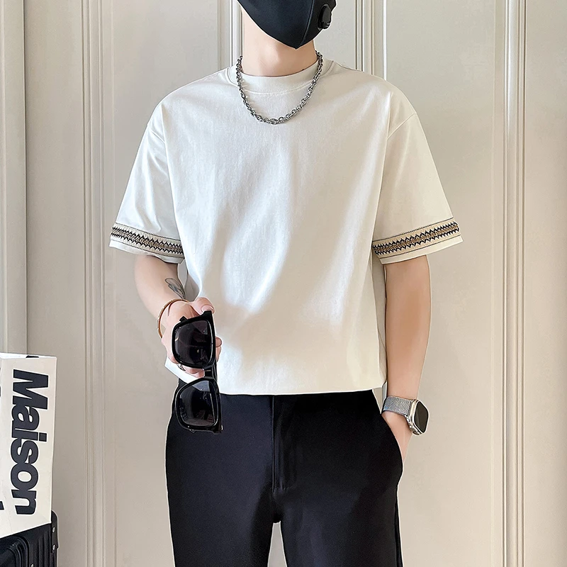 男士夏季拼接短袖T恤2025新款薄款潮流休闲体恤男装爆款百搭衣服t