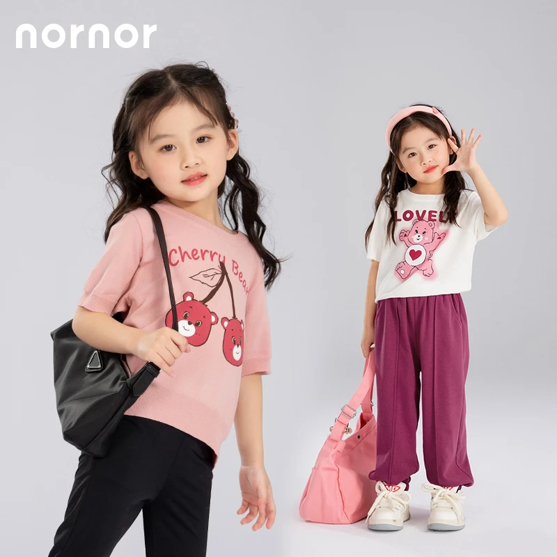 NORNOR 女童短袖t恤夏季新款小熊圆领针织半袖t体恤上衣XGDXM015