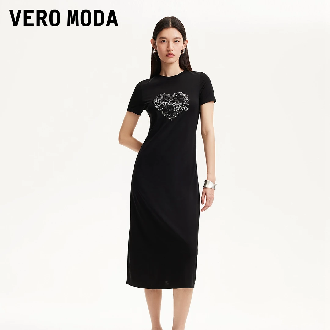 Vero Moda连衣裙春游出行字母刺绣烫钻装饰收腰长裙325161023