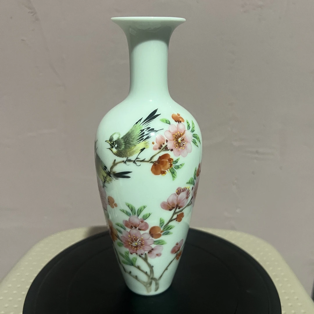 景德镇陶瓷手绘水点桃花赏瓶摆件