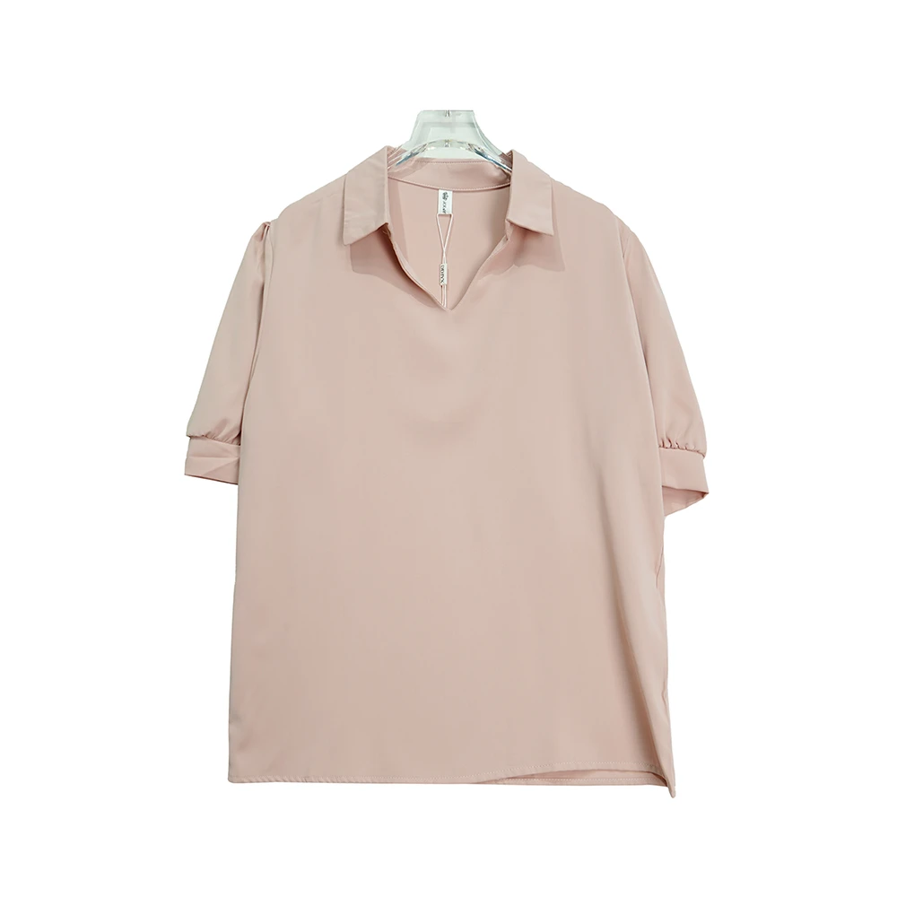 E1089【新款】时尚小翻领粉色简约大气百搭小衫