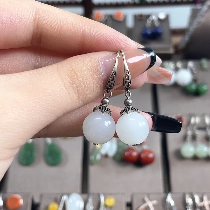 和田玉银S925镶嵌耳饰12左右