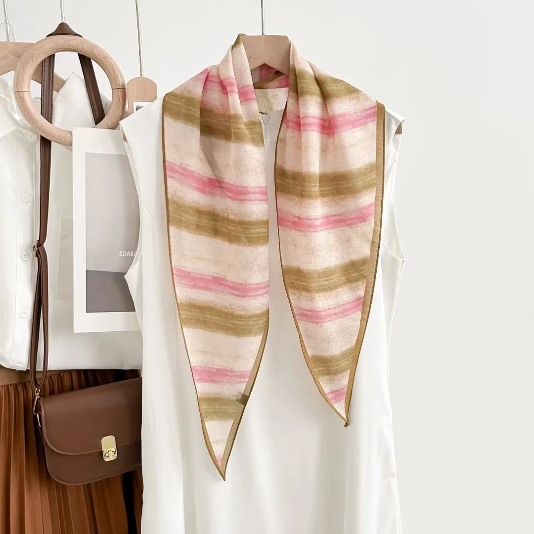 新款丝毛菱形巾50%羊毛50%桑蚕丝女春秋冬可系脖装饰领巾