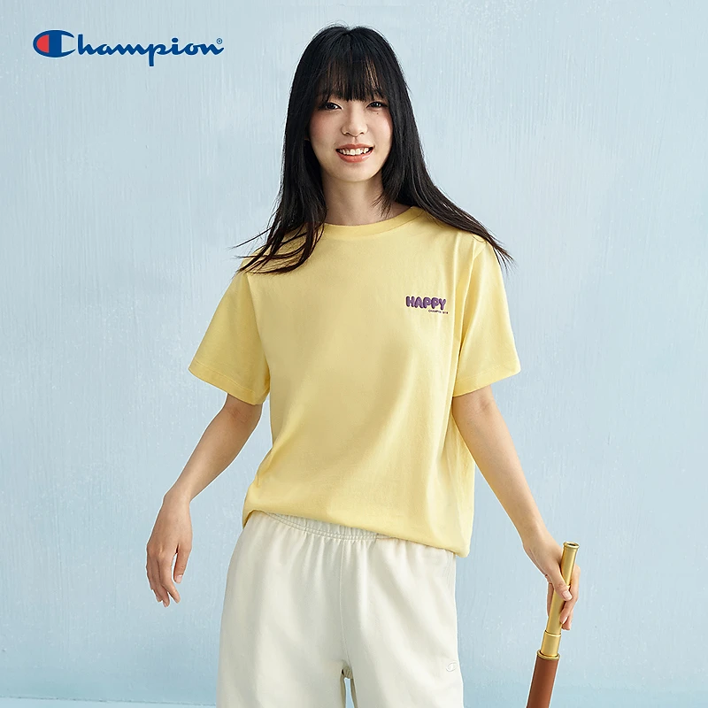 Champion冠军25年夏季新款短袖T恤女印花休闲简约圆领百搭纯棉潮