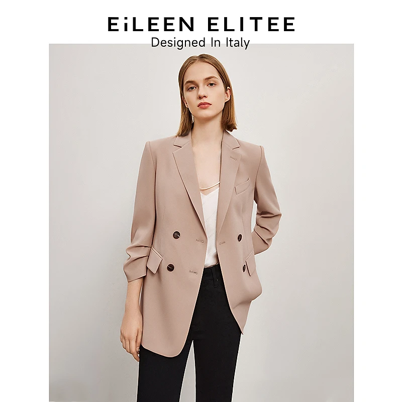 朗姿欧洲EiLEENELITEE醋酸静奢风职业休闲西服女新款西装外套女款