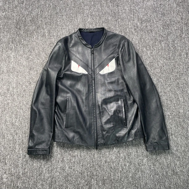 99新 FENDI/芬迪 5416/Fendi 黑色小眼睛羊皮夹克外套/50码/98新