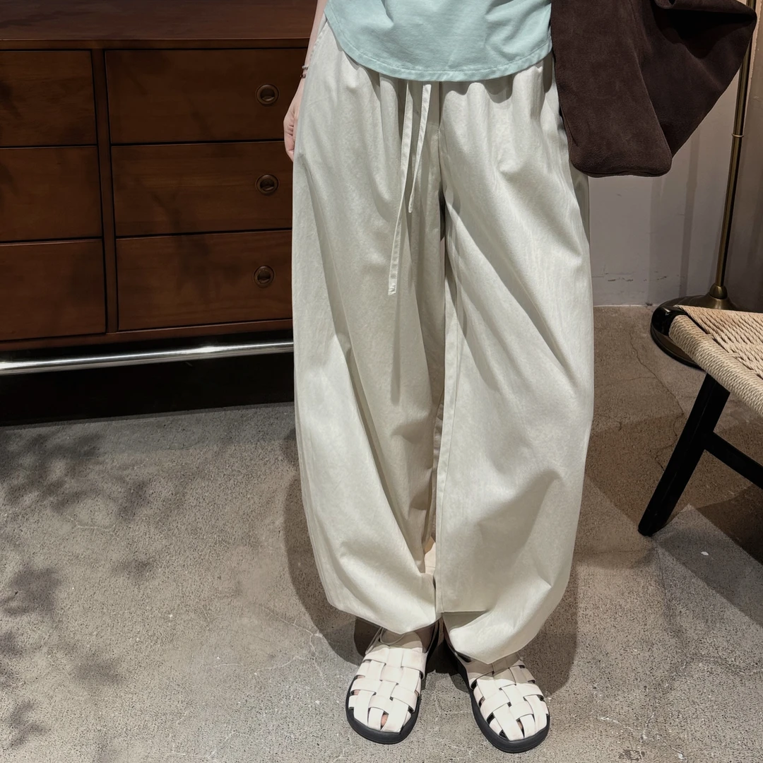 今婷韩版时尚百搭新款休闲慵懒宽松舒适薄款梭织长裤女-M25202362