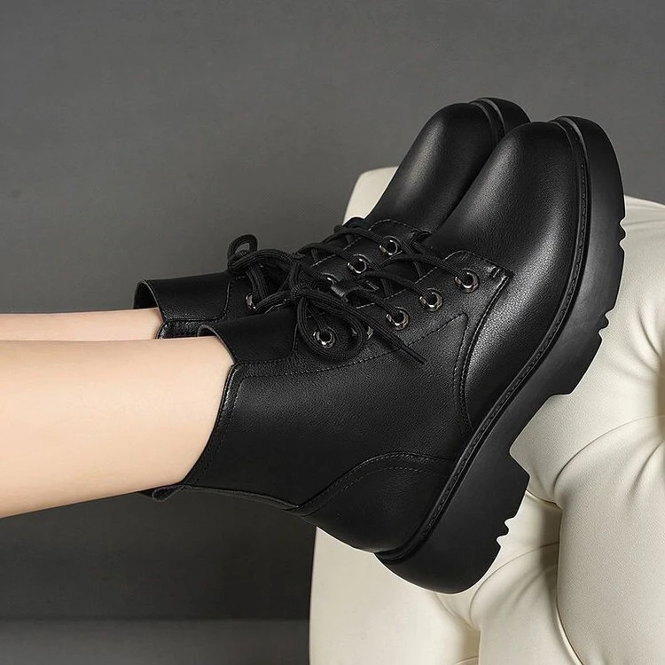 软皮马丁靴女英伦平底软底棉鞋2025新款秋冬厚底防滑百搭加绒短靴