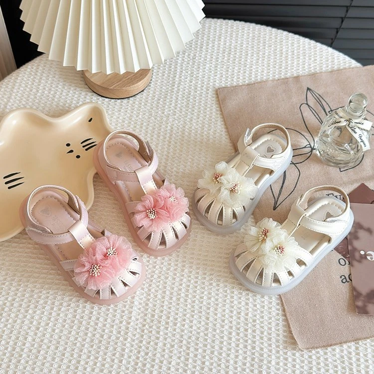 女童凉鞋包头公主鞋2025夏季小女孩水晶鞋镂空防踢宝宝软底鞋8872