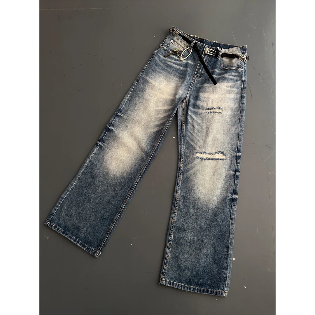 CZ2美式复古cleanfit水洗直筒牛仔裤男女宽松廓形百搭通勤休闲裤