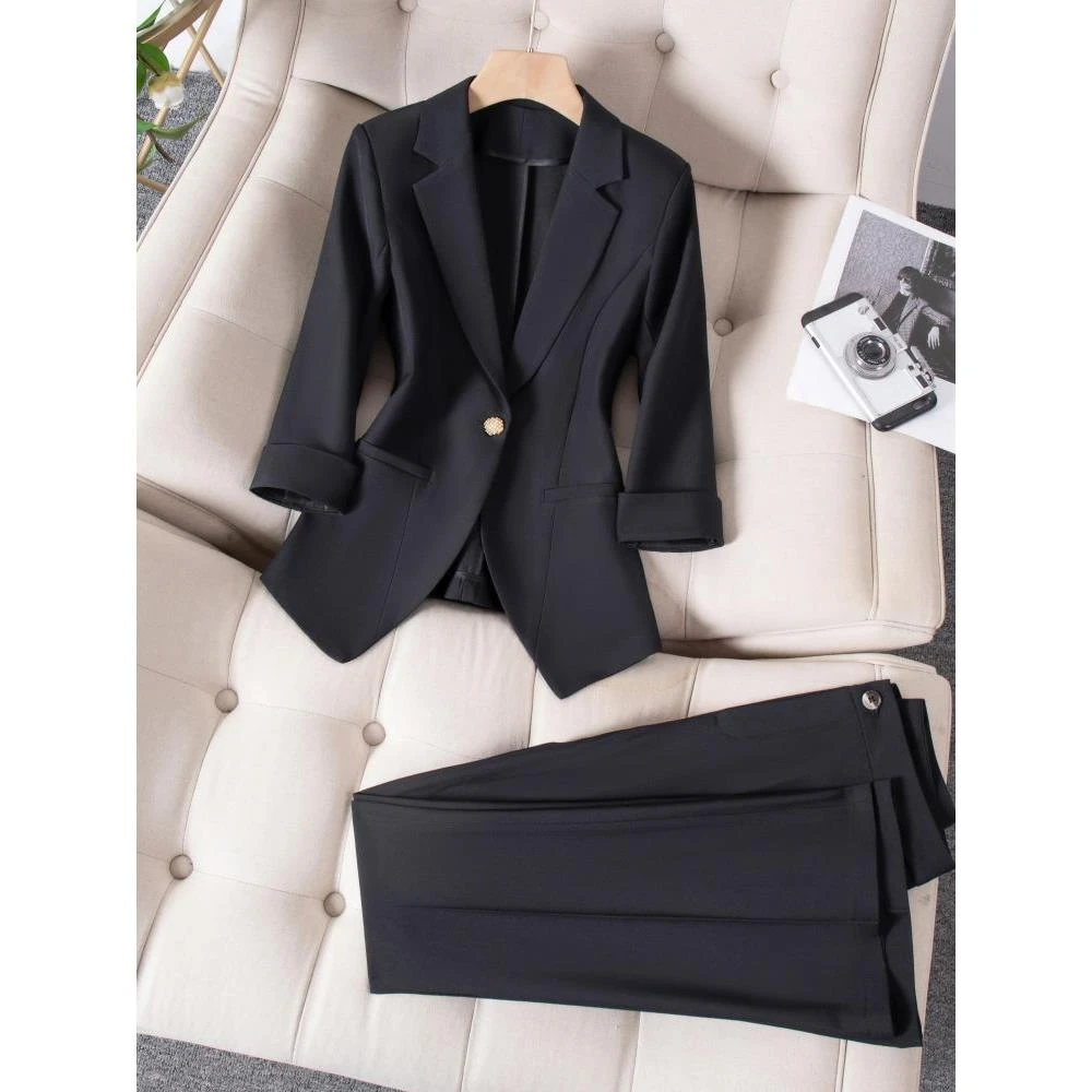 西装外套女2025夏季新款高级感黑色修身显瘦气质职业正装小西服薄