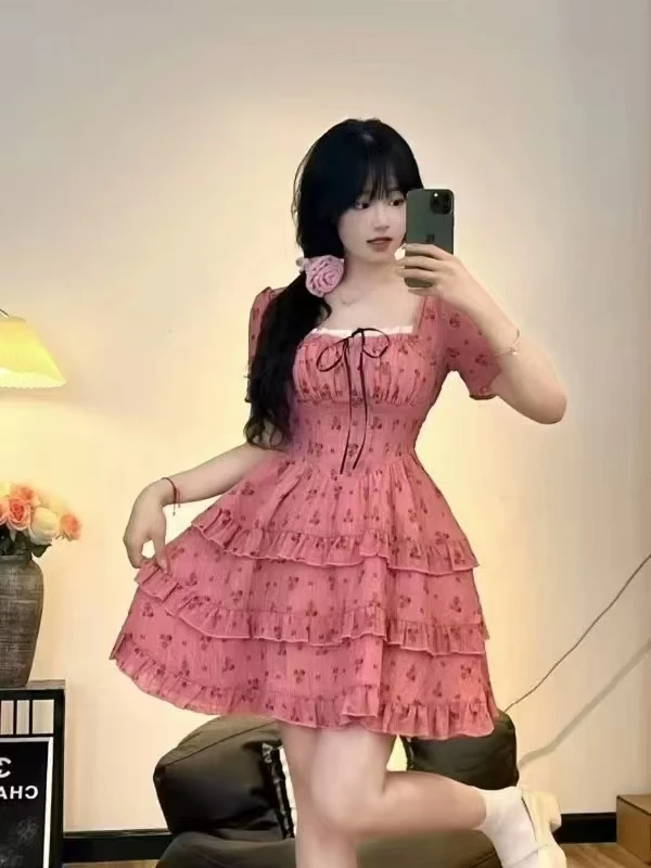 琳琳家大码法式甜美短袖连衣裙