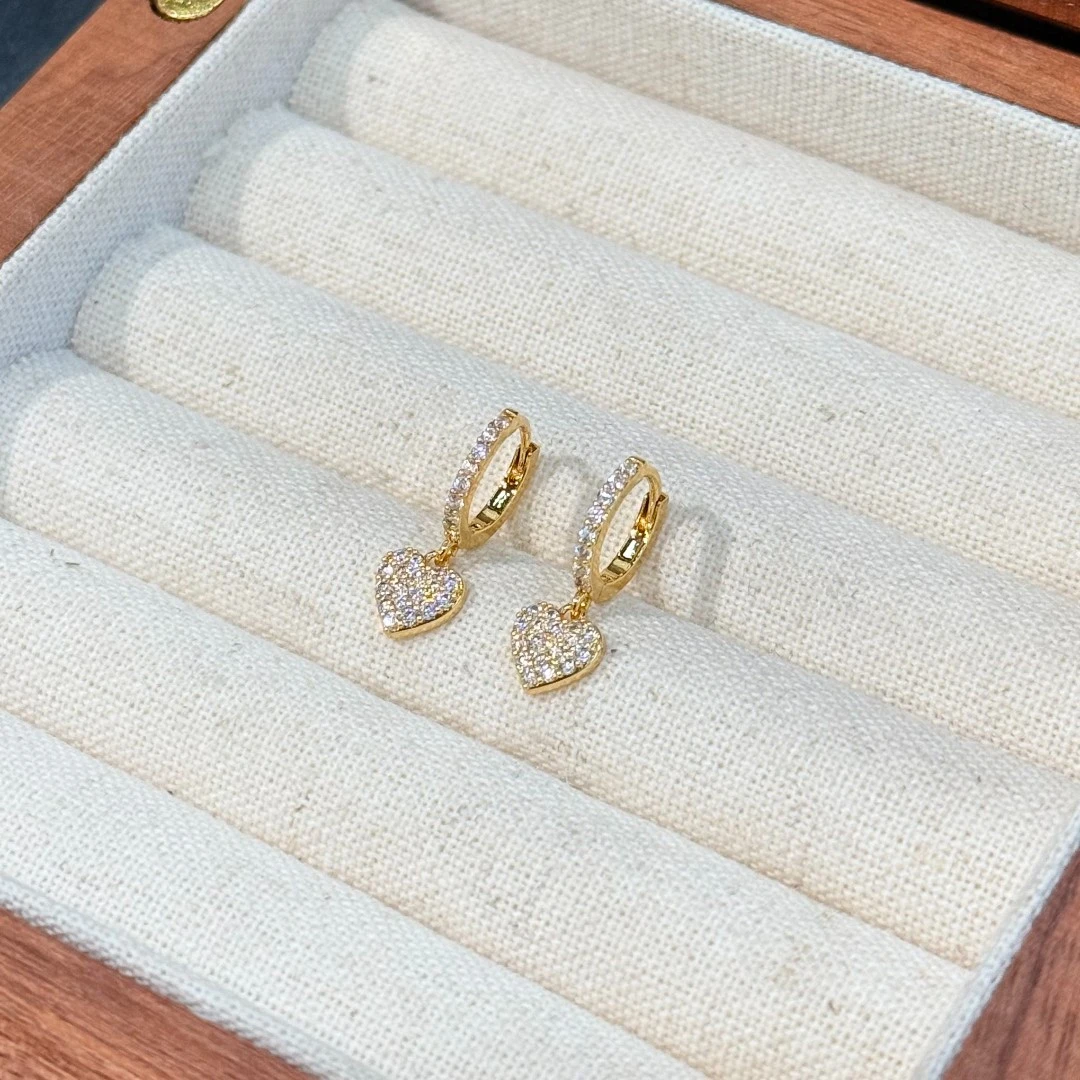 铜合金锆石耳饰 ES-573金色满钻爱心爆款小巧精致耳扣