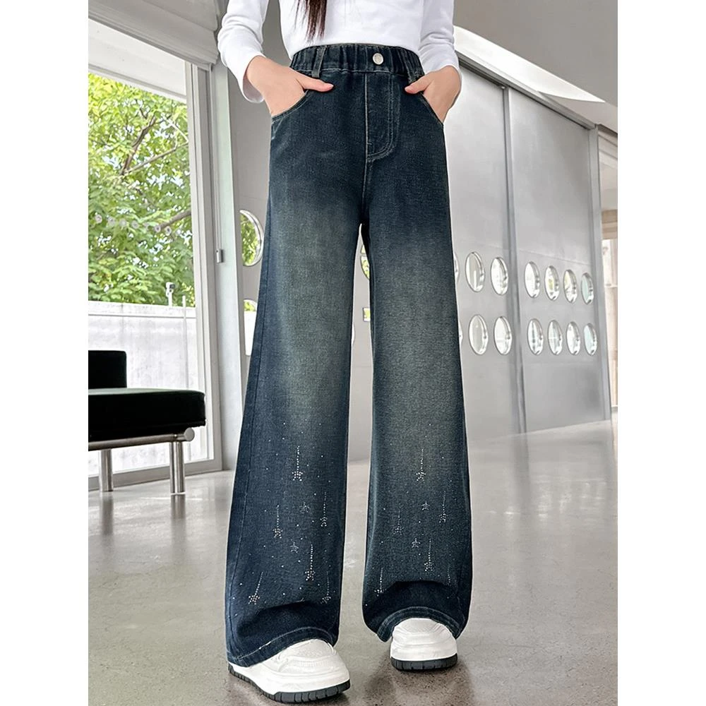 FAVMARTHA女童裤子春装2025新款宽松直筒牛仔裤儿童中大童阔