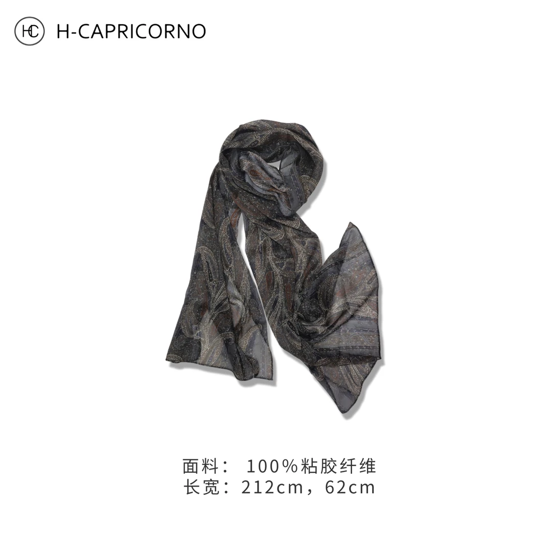 H-CAPRICORNO波西米佩斯利花纹顺纡绉包头巾丝巾围巾
