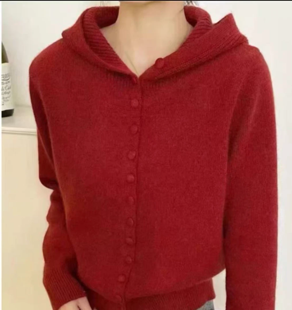 洋气显背薄单排加厚连帽开衫1