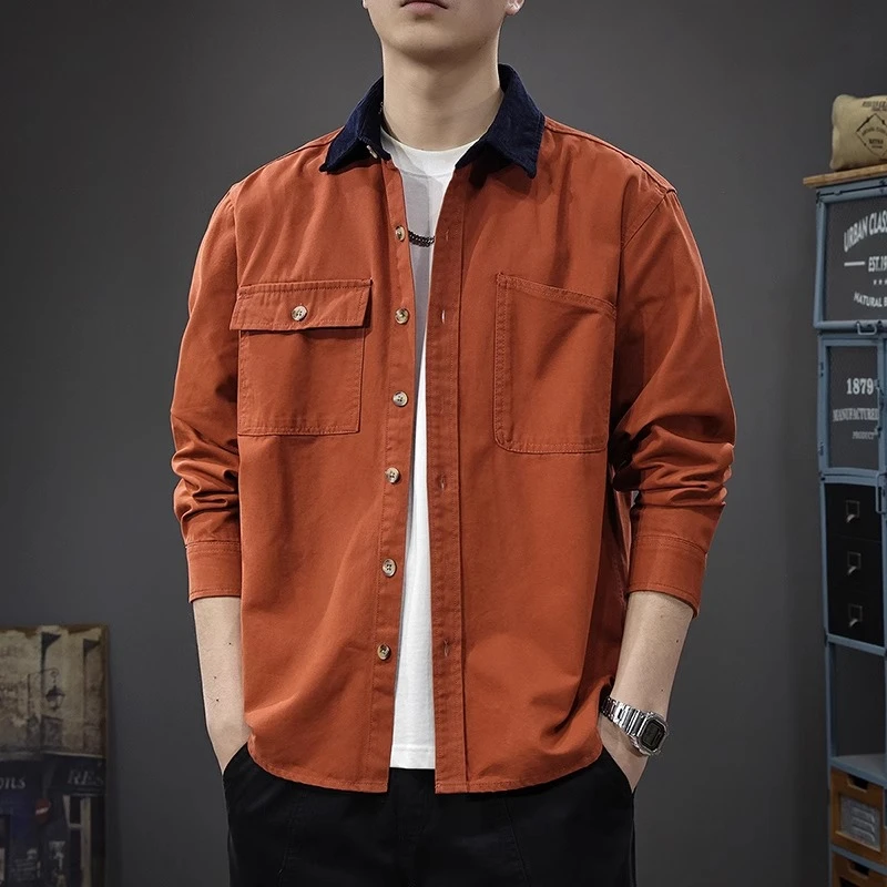 U&PURA春季新款潮牌拼色长袖衬衫男宽松美拉德男衬衣美式休闲外套