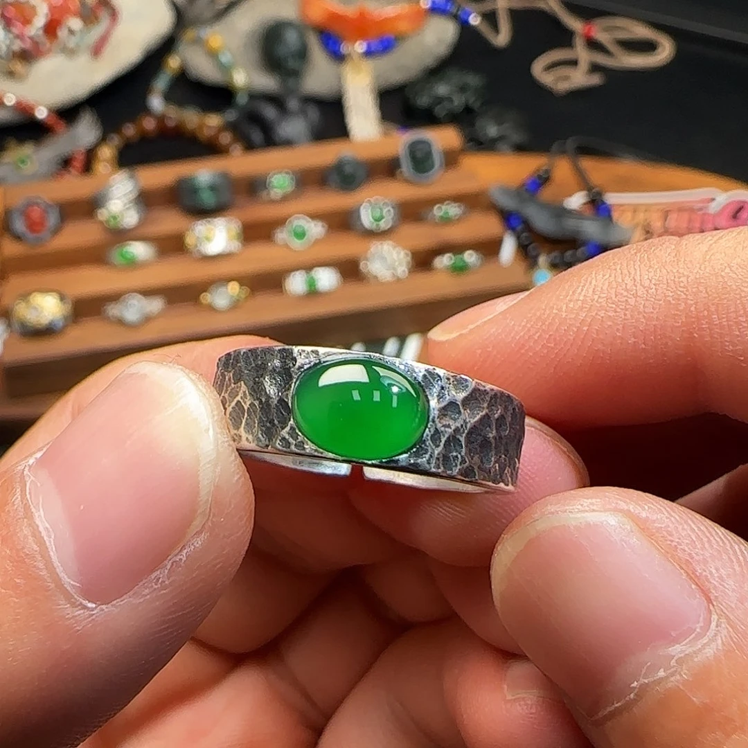 好***拉翡翠银S925镶嵌戒指