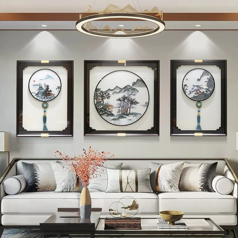 新款高端刺绣客厅大合集客厅沙发背景墙装饰画大气高端织锦绣挂画