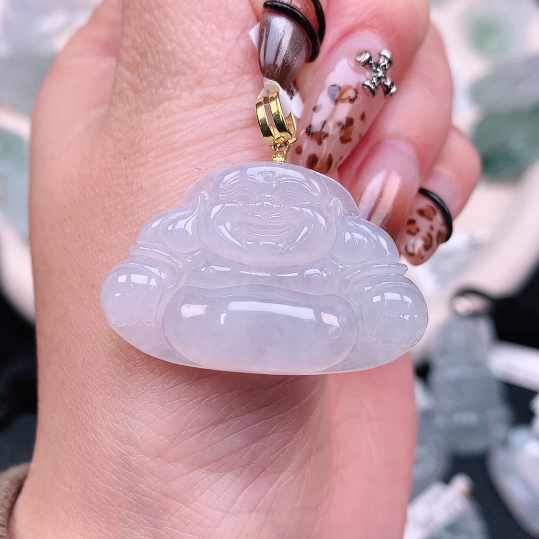 翡翠颈饰18K金镶嵌大冰佛32.5、24、36.6、6