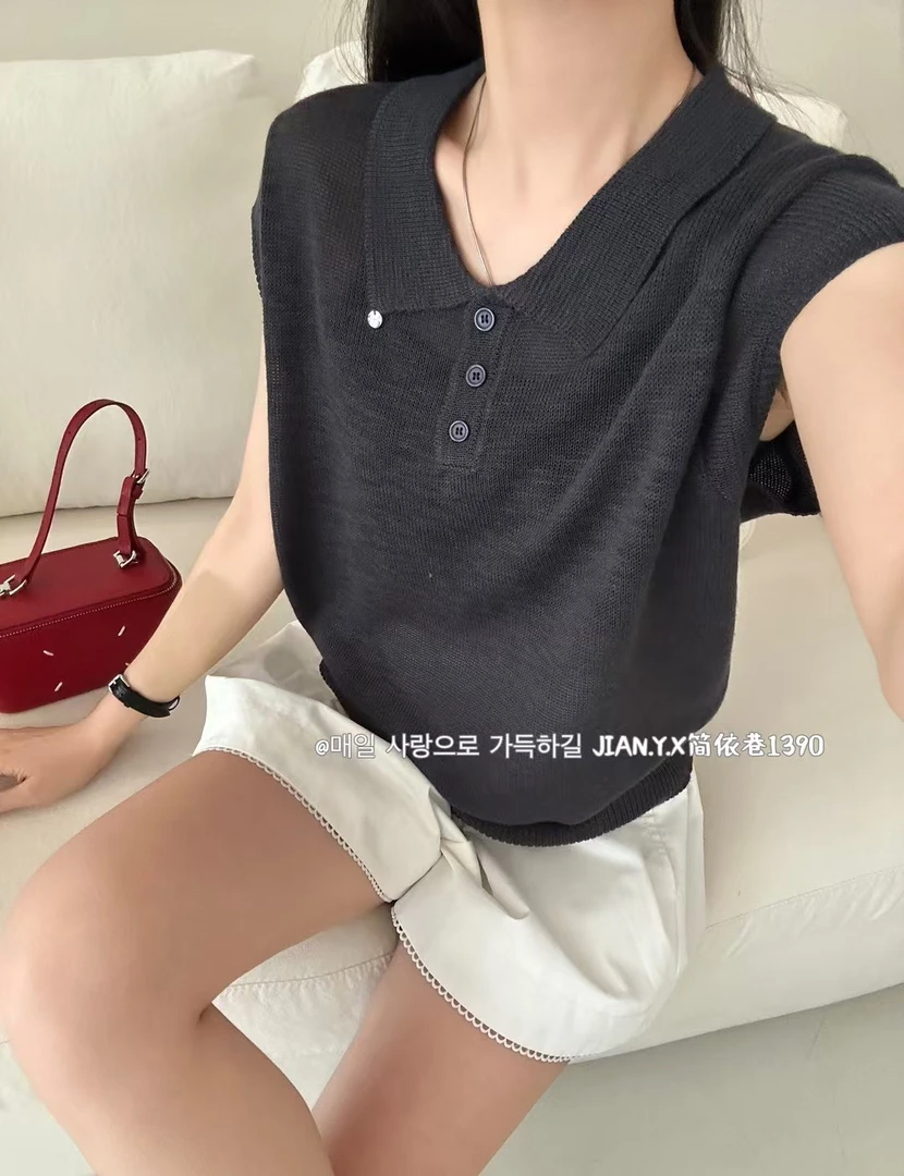 翻领夏季短袖水洗休闲风毛针织衫气质百搭初恋风美式