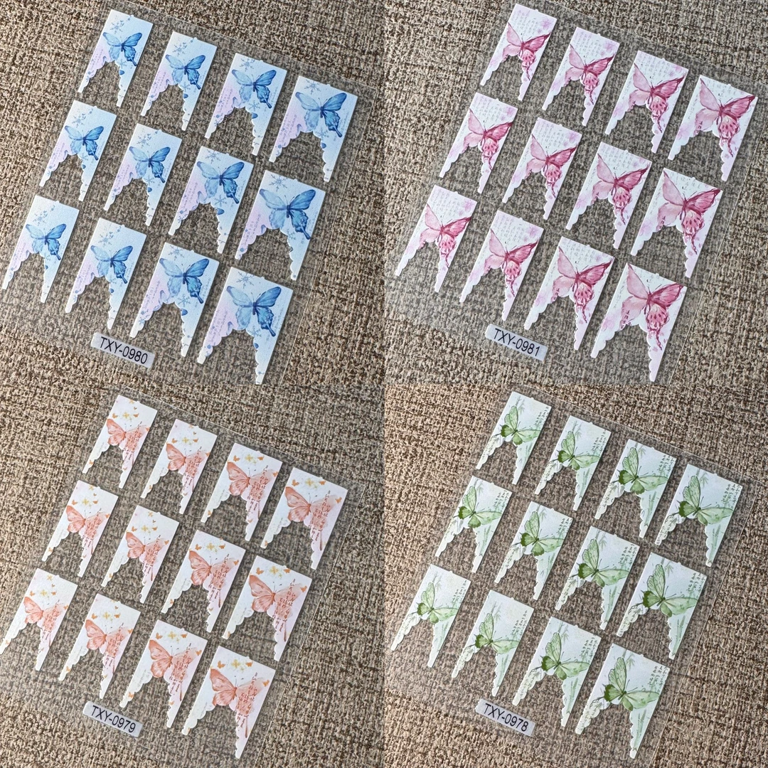 【A-080】花边美甲手工白色小熊镜面穿戴式冰透磨砂方形美甲贴纸