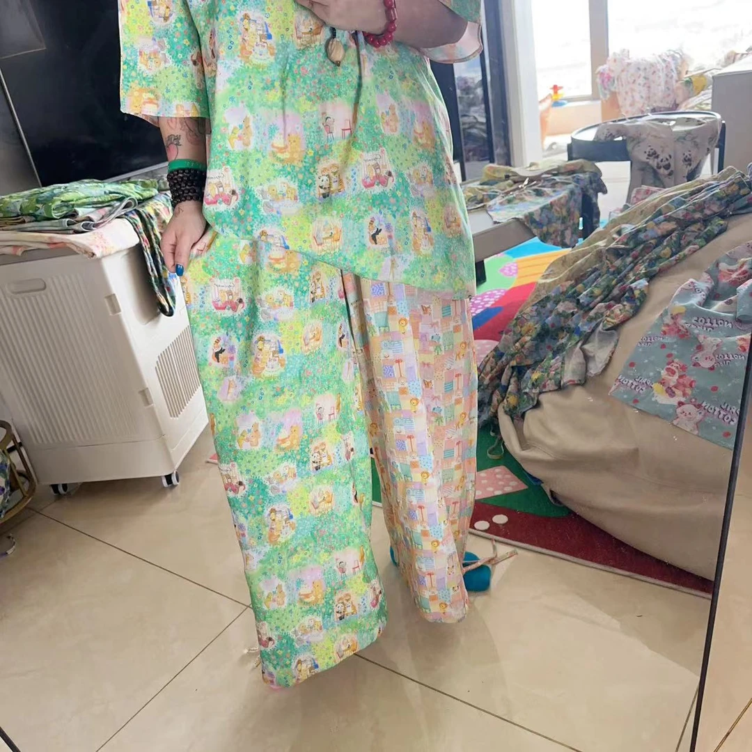 167森林舞会女款人造棉棉绸大版T恤宽松开叉双面可穿慵懒风上衣