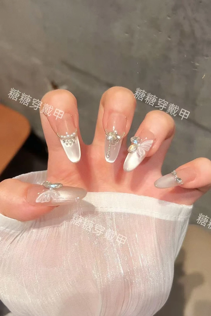 【星云蝶舞】纯手工穿戴甲美甲穿戴式光疗甲冰透渐变流行