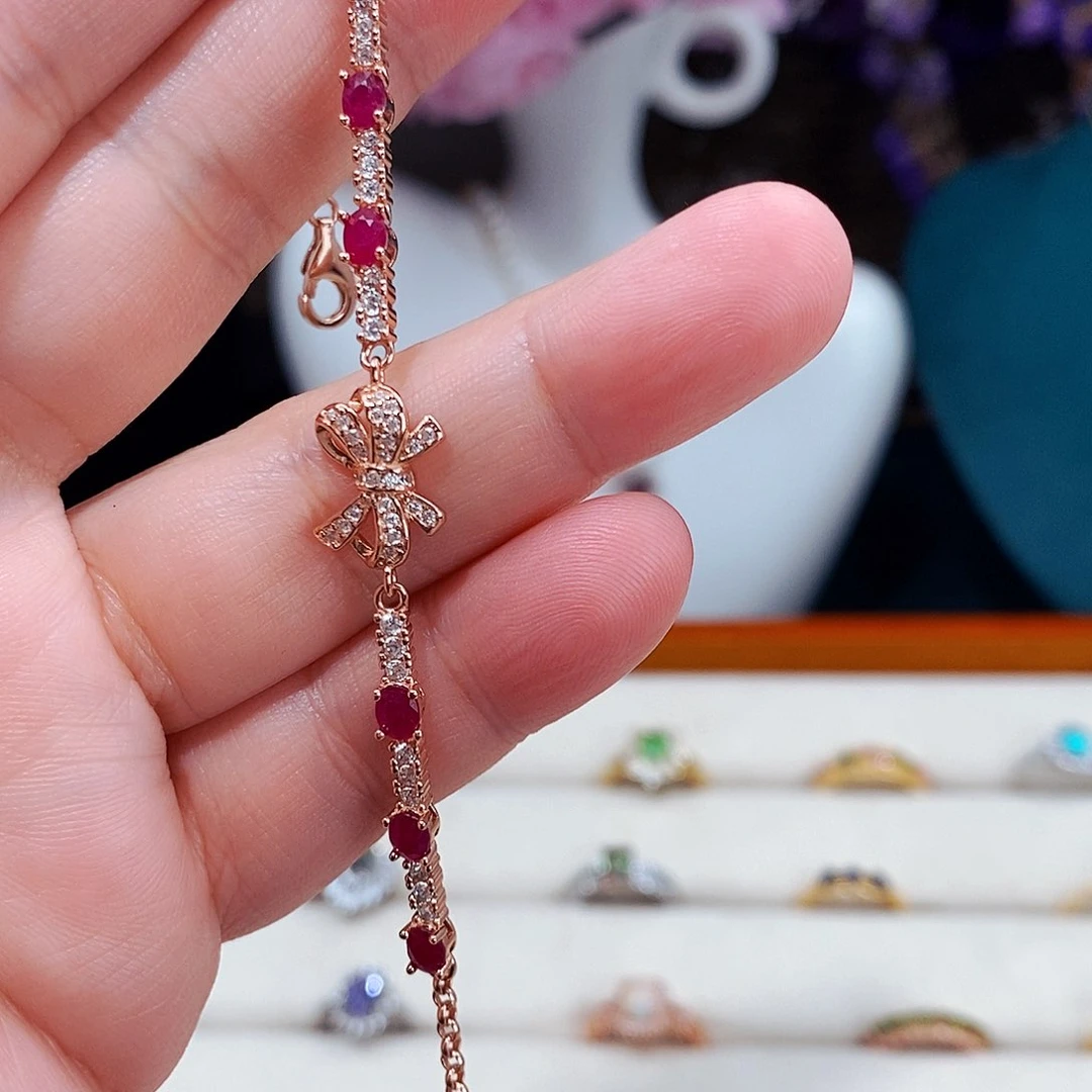 红宝石手镯银S925镶嵌