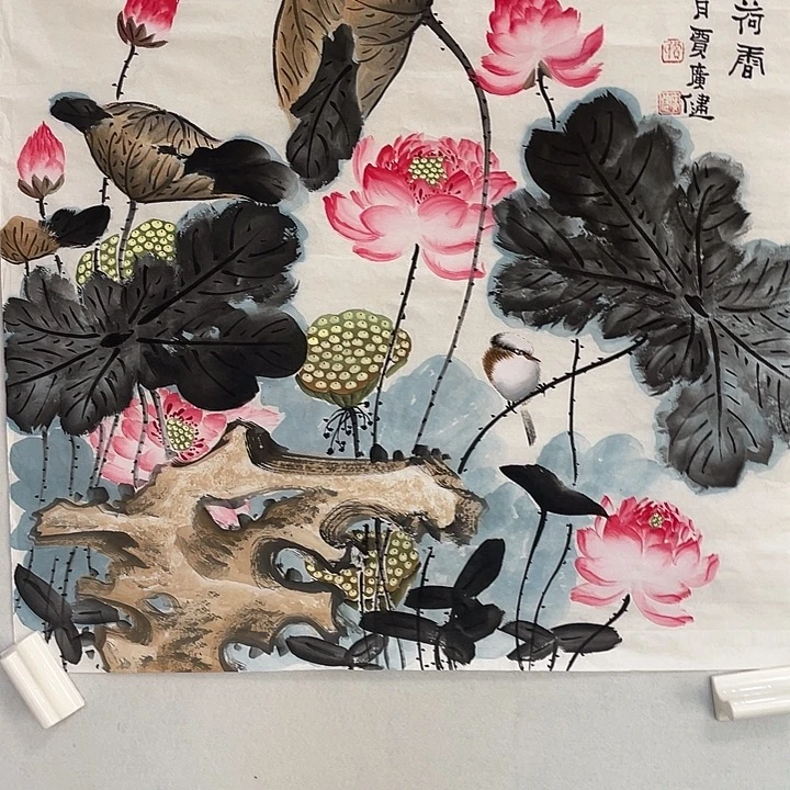 横款贾老师斗方荷花