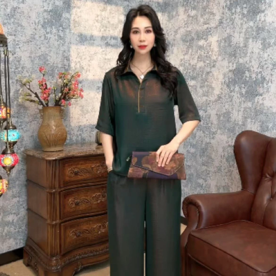 163 高端撞色翻领炫彩暗纹上衣裤套装