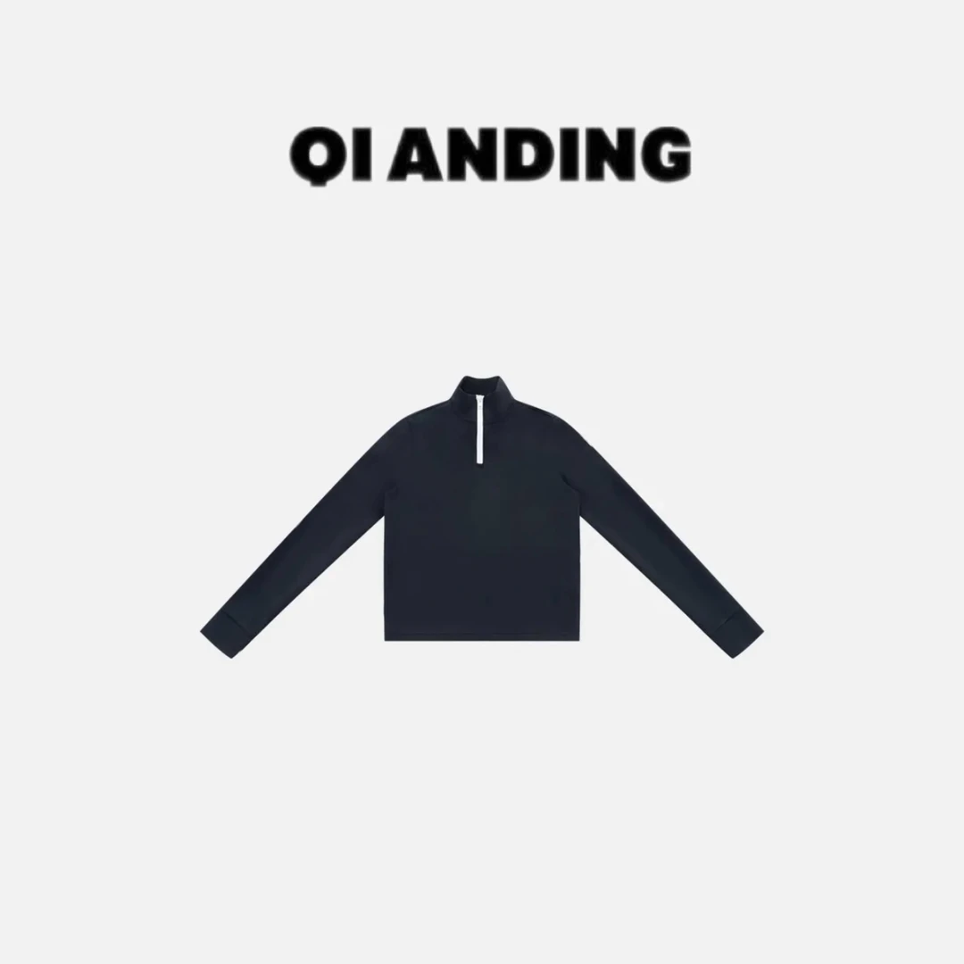 【QIANDING】25新款“德尔菲” 春季拉链立领休闲女式打底衫25342
