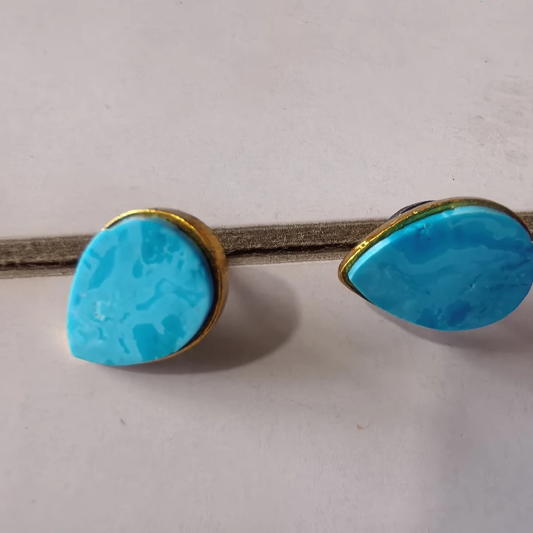 铜合金皮质耳饰 耳钉铜合金藏式新款纯手工气质蓝色时尚百搭小众