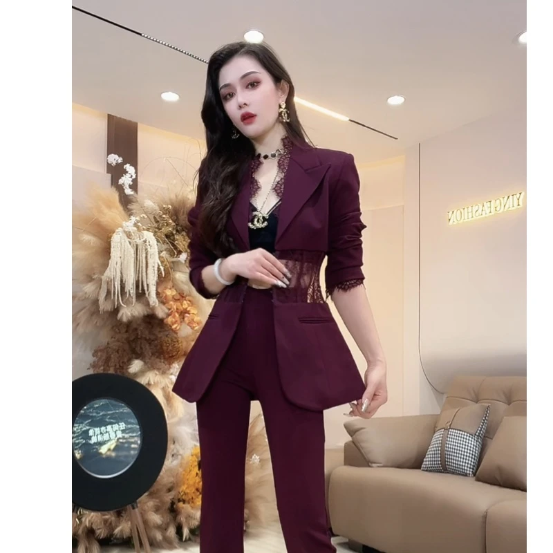 【YING FASHION】莹老板-时尚气质镂空拼蕾丝西装外套 8020577 927