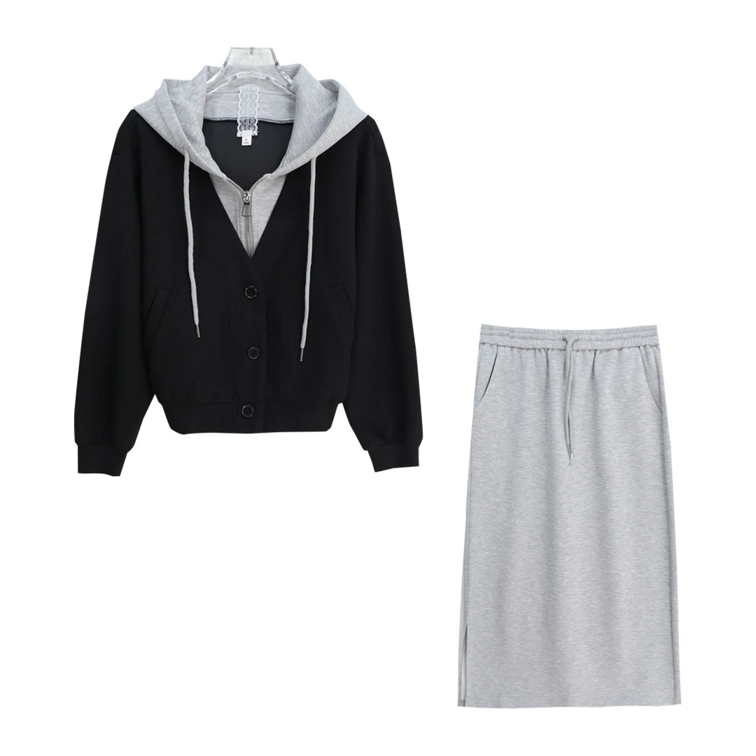 S时尚休闲气质减龄连帽卫衣半身裙两件套S2994
