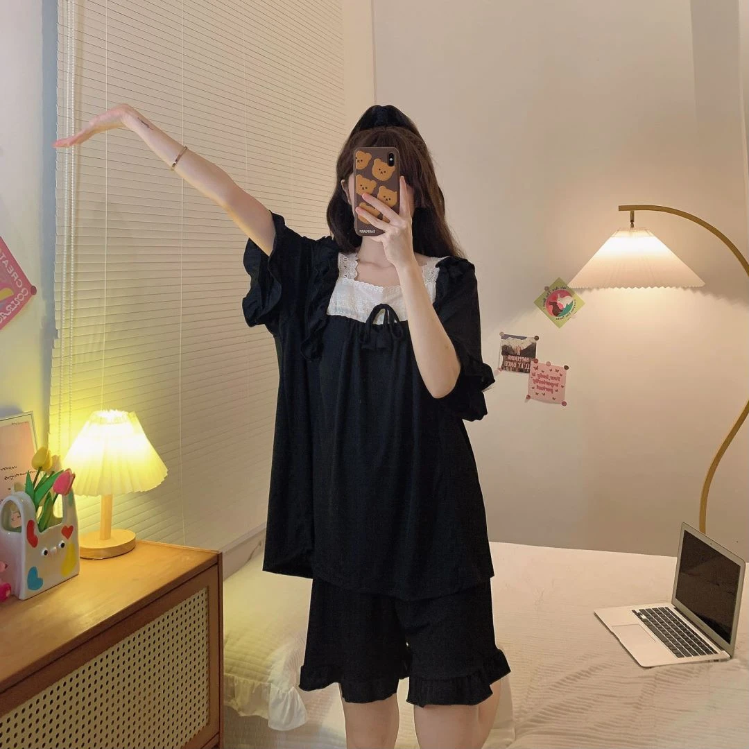 莫代尔大码夏季短袖短款睡衣套装2025新款显瘦可穿到300斤可外穿