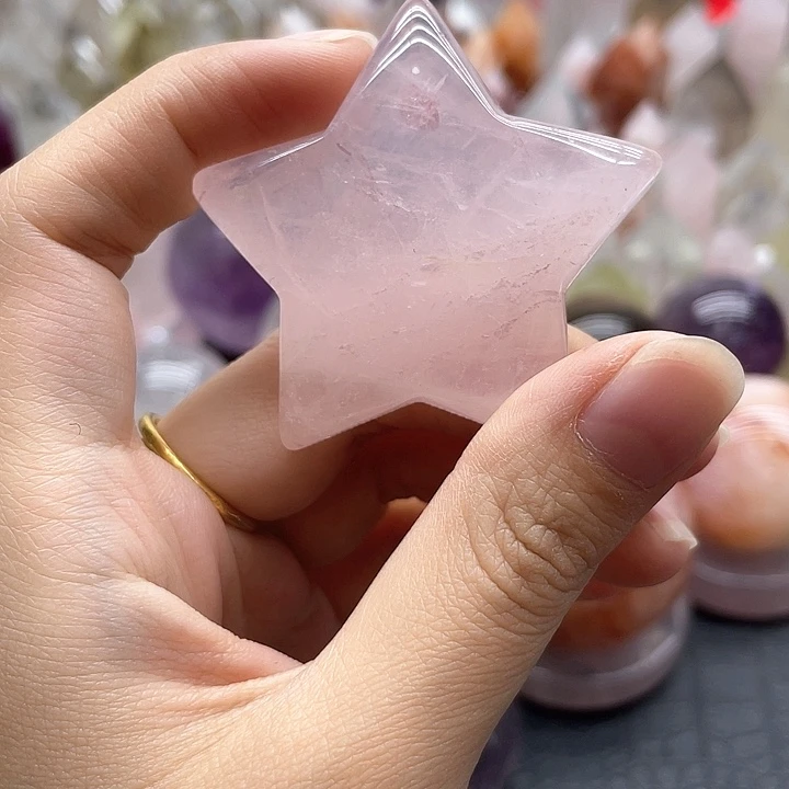 水晶未镶嵌珠宝半成品87粉晶五角星微瑕