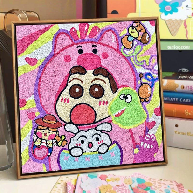 蜡笔小新卡通手工石英砂肌理画diy材料丙烯涂鸦填充色数字油彩画