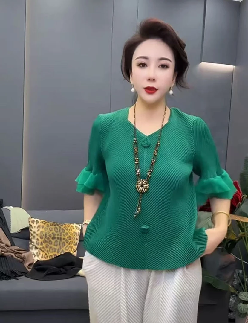 【美添】新款褶皱小众设计感 立体花朵 夏季高端百搭洋气显瘦T恤