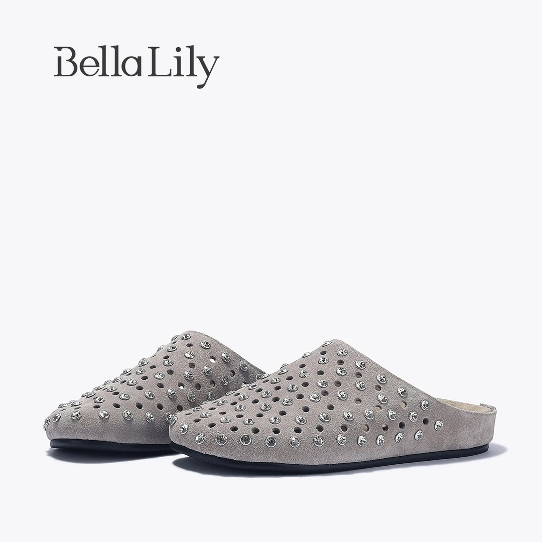 BellaLily2025春季满钻小众外穿包头拖一脚蹬懒人鞋百搭个性女鞋