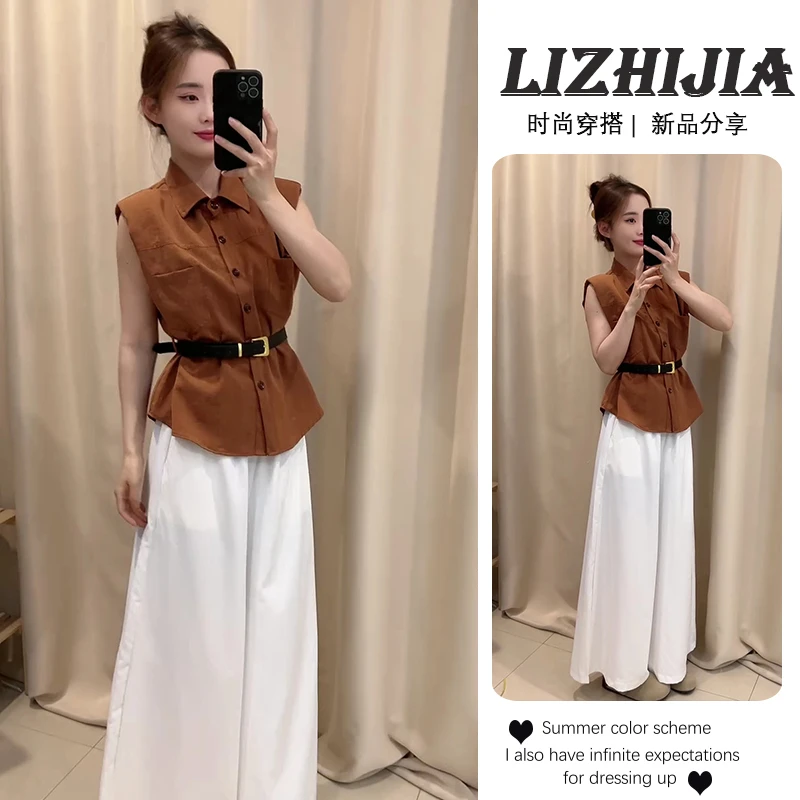 2025夏季新款法式设计感无袖马甲POLO衬衫百搭宽松休闲裤子两件套