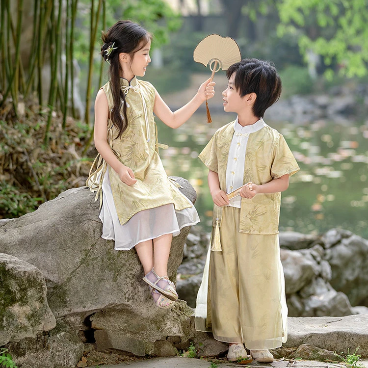 民族服装端午节儿童六一古风演出服装男童汉服国风唐装诗词三字经