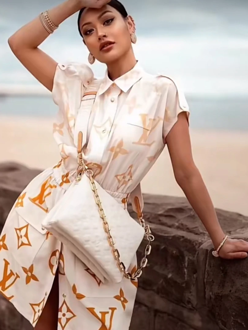 99新 LouisVuitton/路易威登  qq零一三三 桑蚕丝 老花连衣裙34码