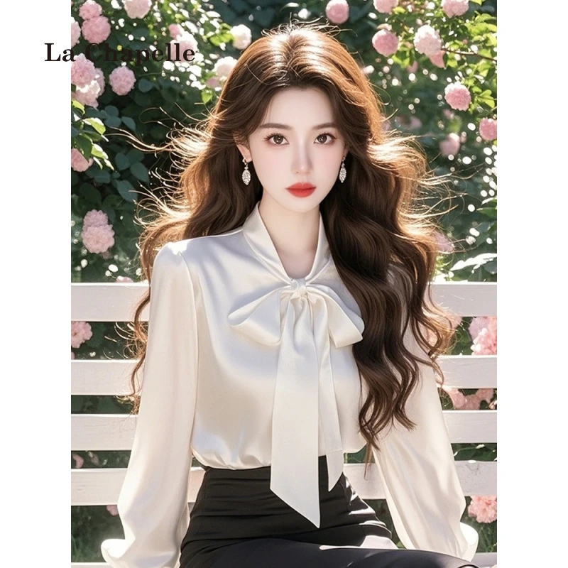拉夏贝尔春季2025新款蝴蝶结小众衬衣女温柔时尚高级感上衣衬衫
