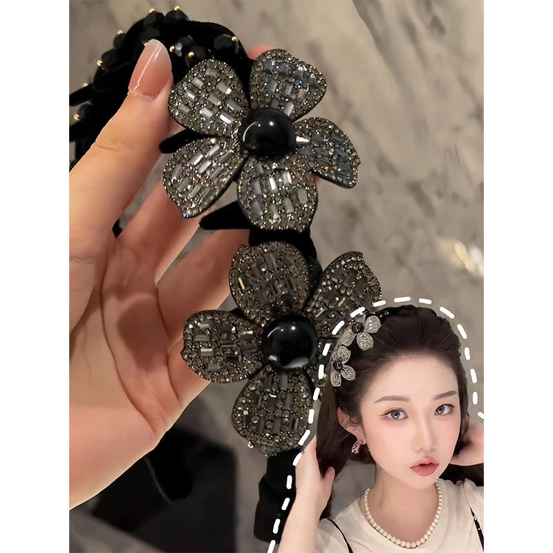 高级感丝绒立体水钻花朵发箍轻奢时尚高颅顶百搭【两单立享包邮】